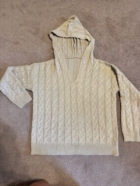 Cable Knit Hooded Sweater in Light Beige